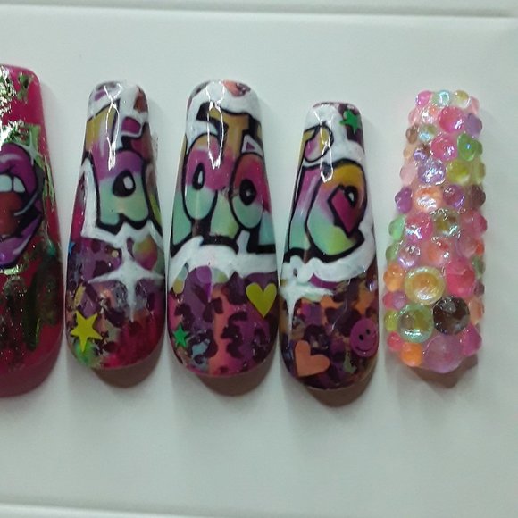 Handmade XL Coffin Press On Nails "Baddie" Theme - Picture 2 of 5
